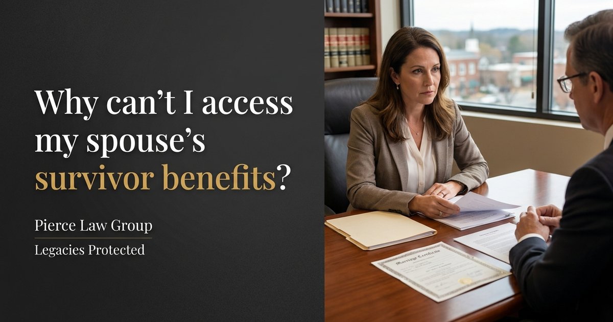 Why can’t I access my spouse’s survivor benefits or related payments without estate paperwork, and what documents are usually needed? NC