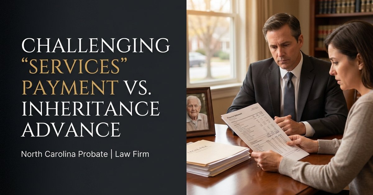 How do I challenge a beneficiary's claim that a large payment from a parent was for services instead of an early inheritance distribution? NC