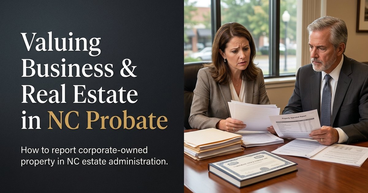 What happens if a deceased person's business and the real estate it uses are owned by the same company in probate? NC