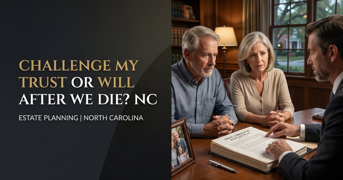 What happens if someone tries to challenge our trust or will after we both die? NC