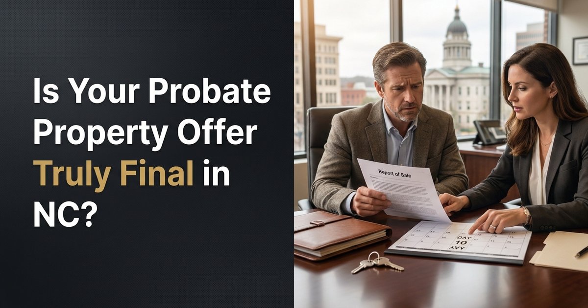 Can the property sale be delayed or reopened if there is an upset-bid period or someone else tries to outbid the buyer after an offer is accepted? - NC