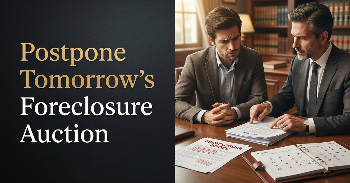 How can I postpone a foreclosure auction that is scheduled for tomorrow so I have time to reinstate the mortgage? NC