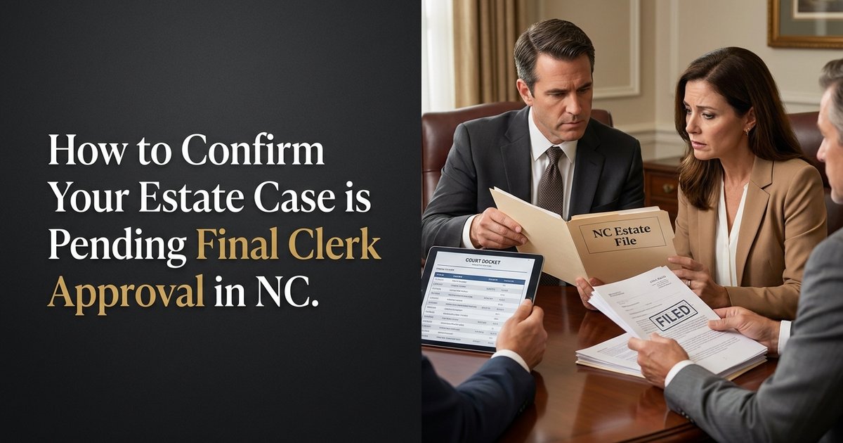 How can I confirm whether an estate case is just waiting for final clerk approval? NC