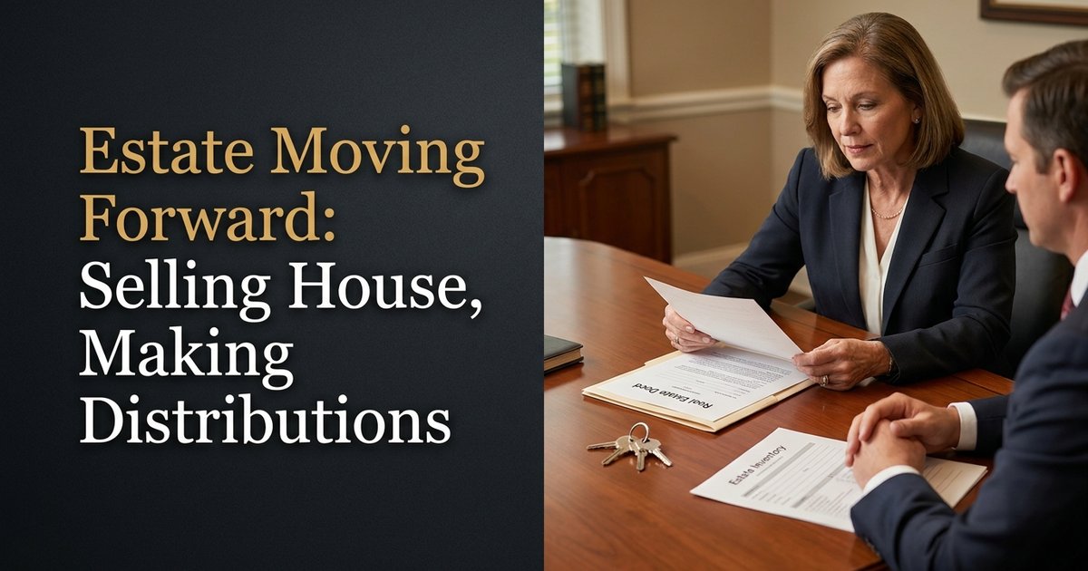 When can the estate move forward with selling the house and making distributions to the heirs and the children's trust? NC