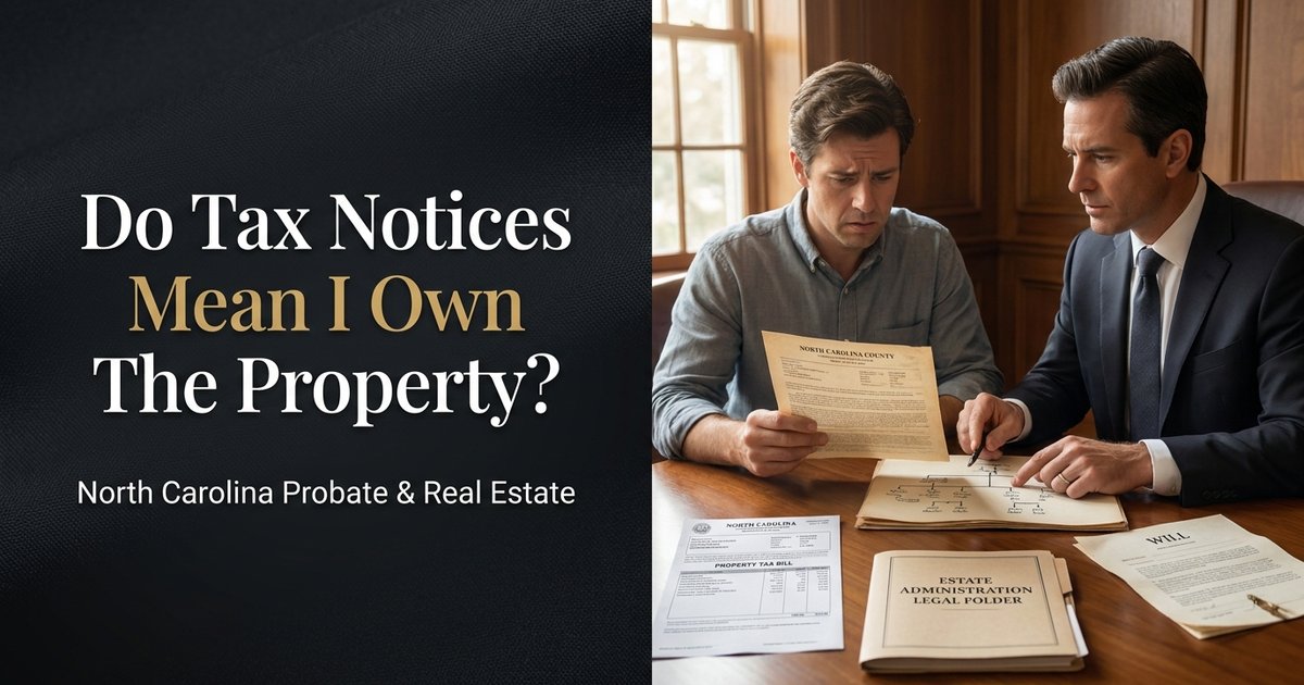 Does receiving the property tax notices mean I have any legal rights or responsibilities for the property? NC