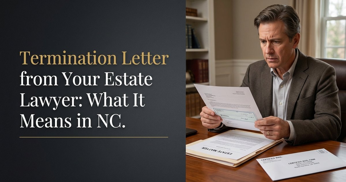 What does it mean when a law firm sends a termination of legal representation letter for an estate case? NC