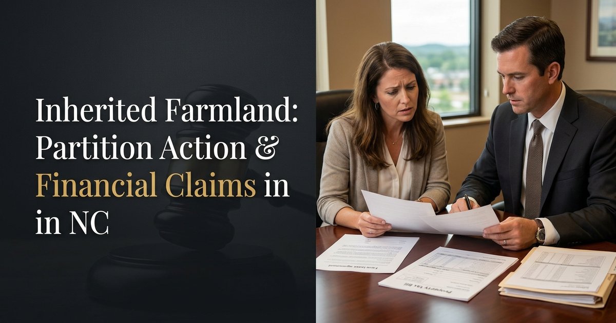 What happens to rental income, property taxes, and other property expenses in a partition action involving inherited farmland? NC