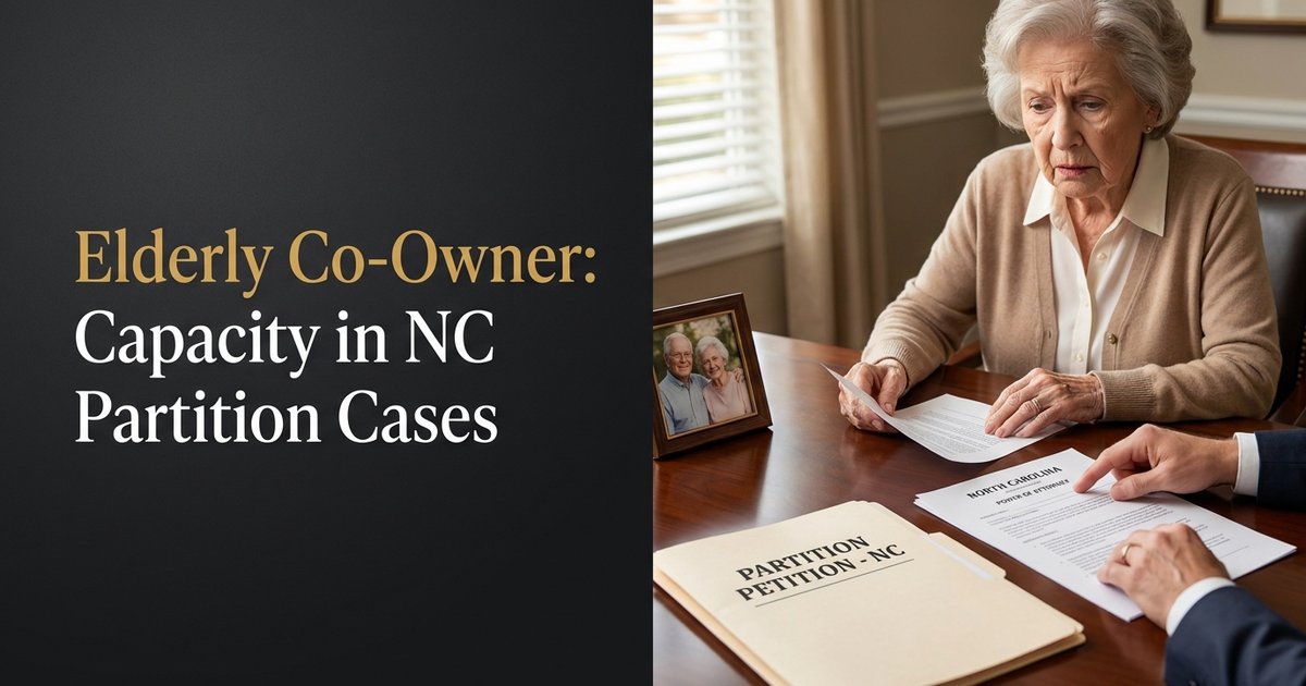 What happens in a partition case if one of the co-owners is elderly and may not be able to understand the proceedings? NC