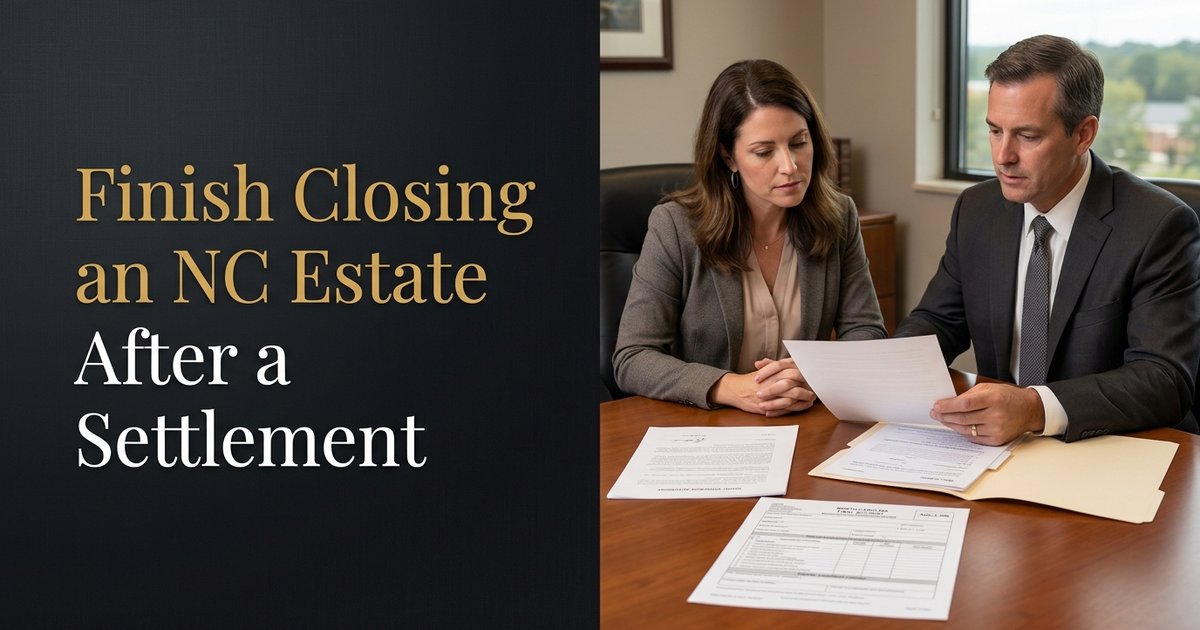 How do I finish closing an estate after reaching a settlement with another heir? NC