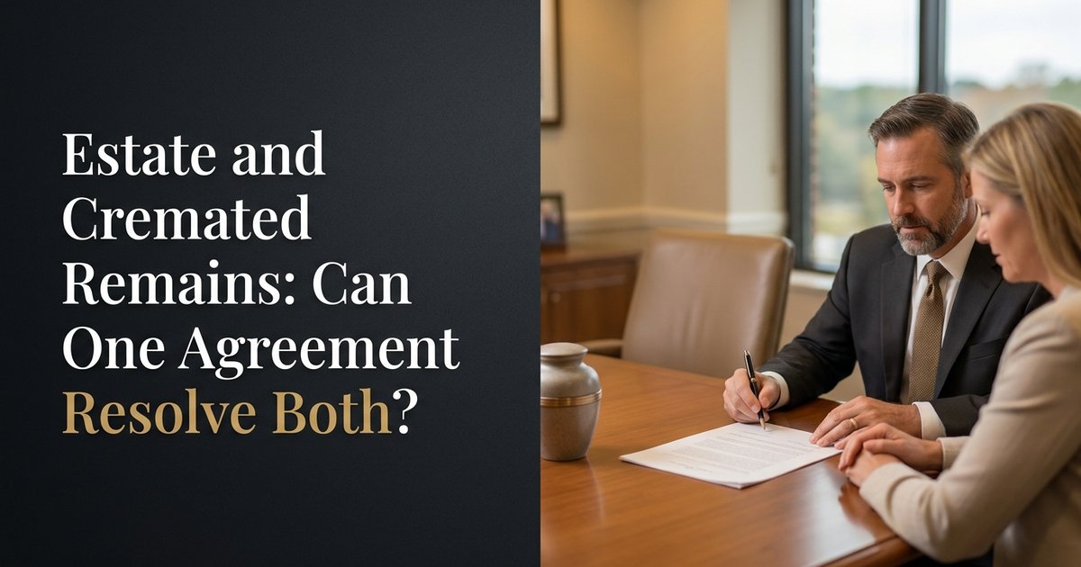 Can a settlement agreement cover both estate issues and the transfer of a parent's cremated remains? NC