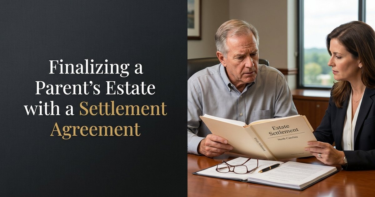 What should be included in a settlement agreement to finalize a parent's estate? NC