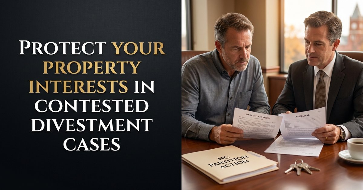 How can I protect my interests when a property divestment case becomes more contested than expected? NC