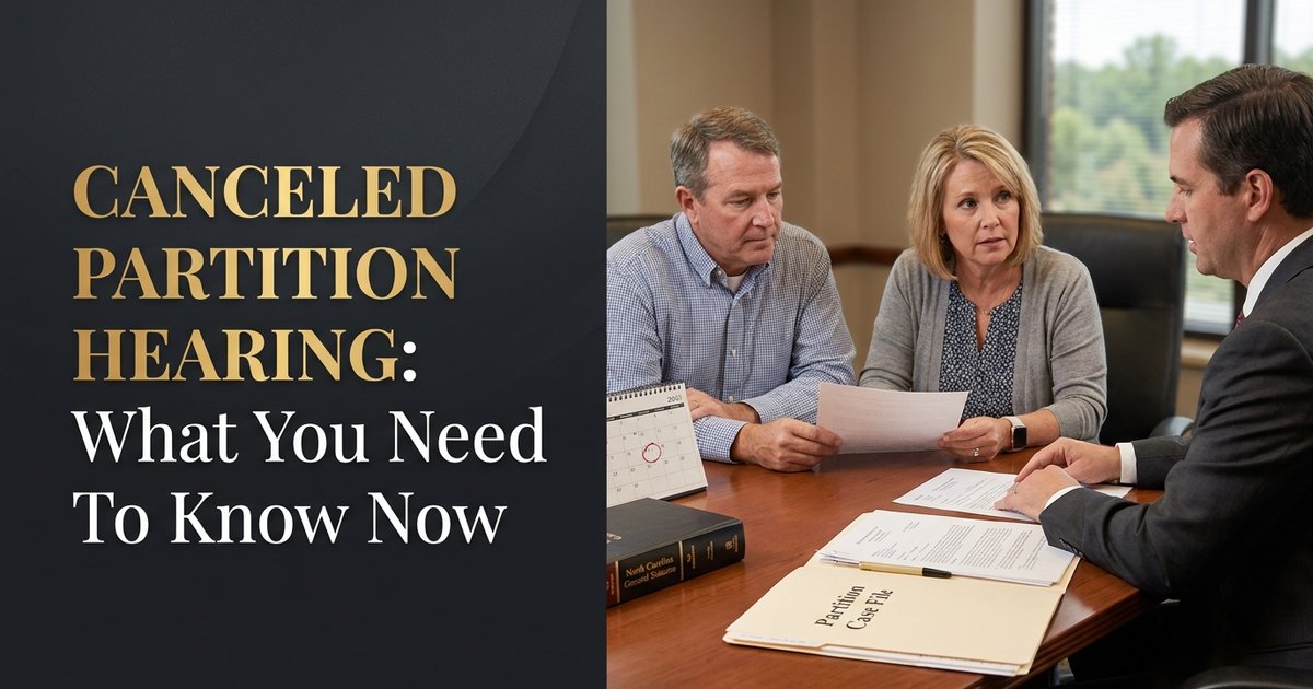 What happens if a partition hearing gets canceled because the other side's lawyer cannot attend? NC
