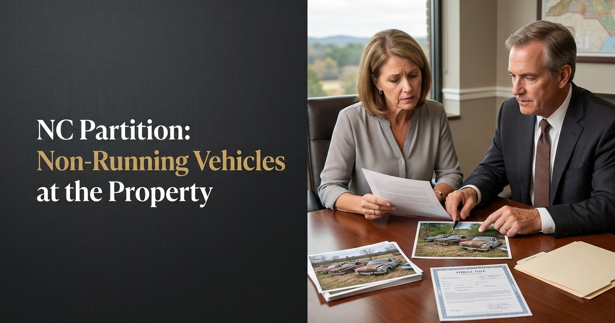 How does the court handle personal property like non-running vehicles stored at the house during a partition case? NC