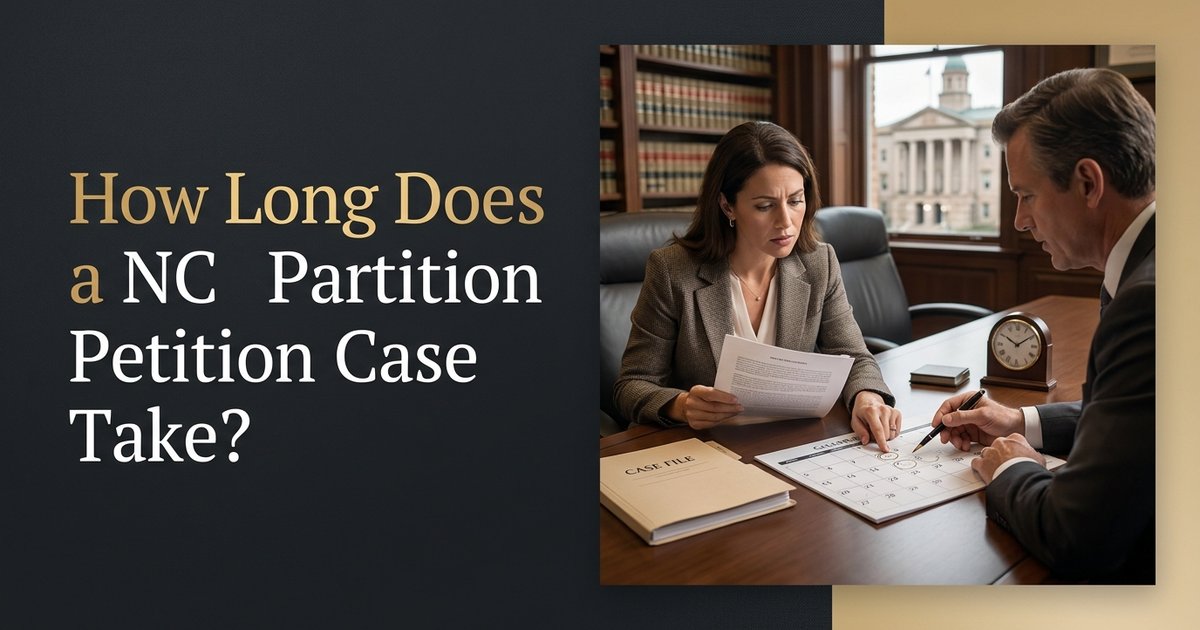 How long does a typical property petition case take from filing to a sale or closing? NC