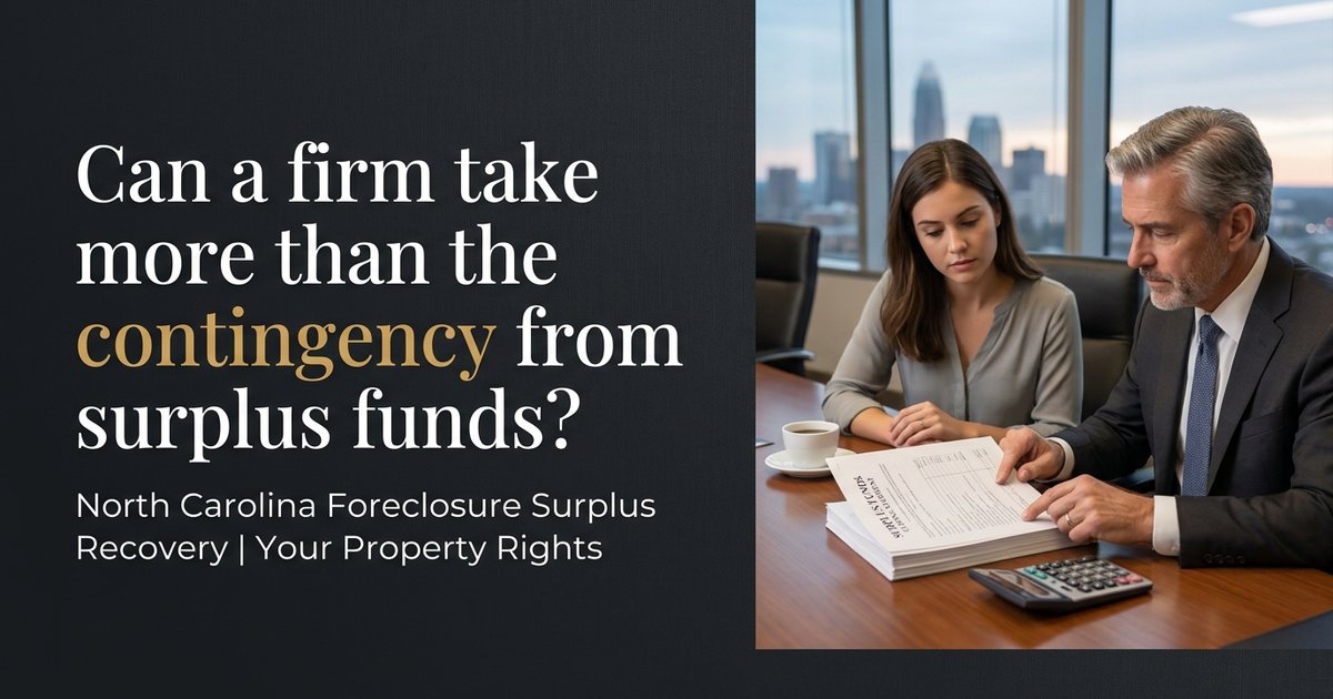 Can a law firm take anything other than the contingency percentage from my surplus funds recovery? NC