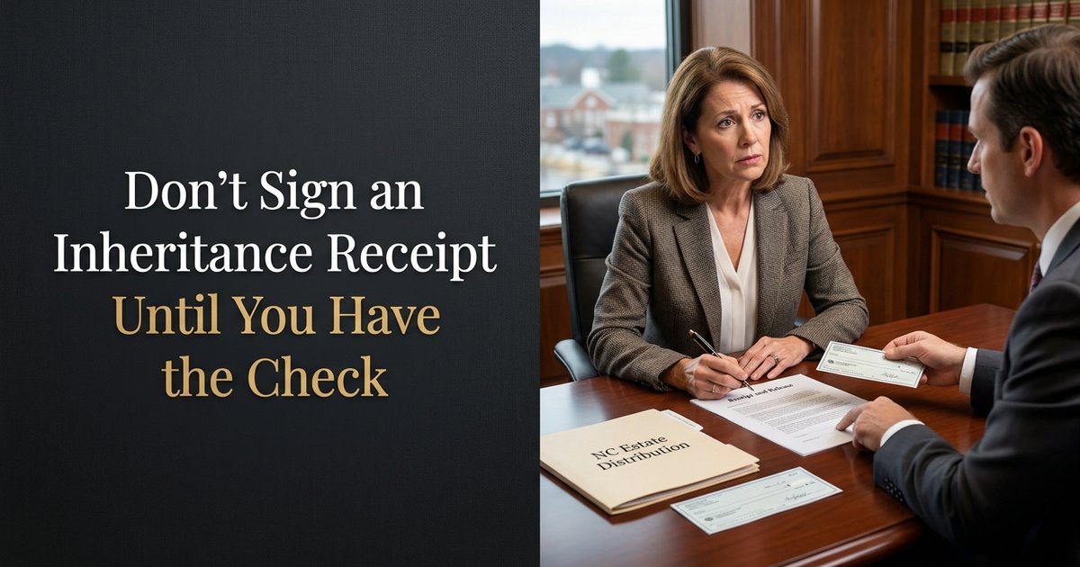 Do I have to sign a distribution receipt before I actually receive my inheritance check? NC
