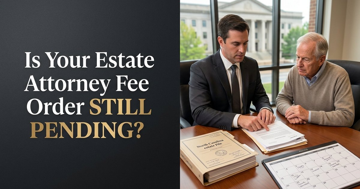 How do I check the status of a pending order for attorney fees in an estate case? NC