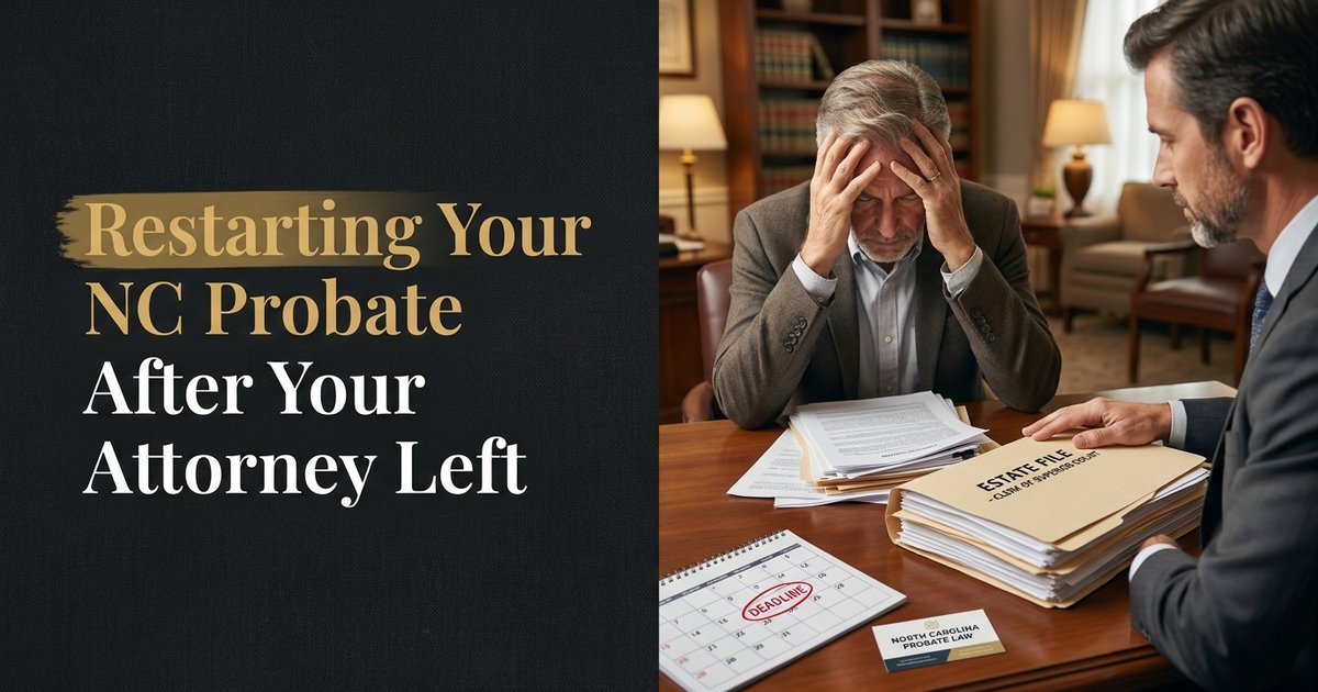 How do I move forward with probate if my previous attorney is no longer handling my case? NC