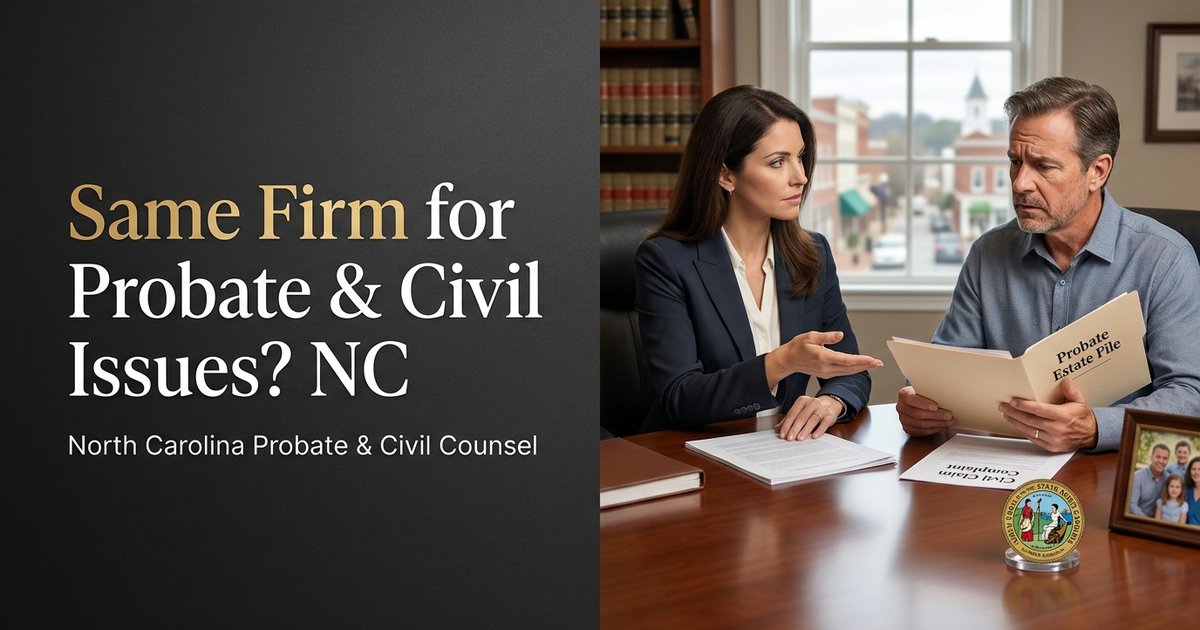 Can the same law firm help me with both a probate matter and separate civil issues? NC