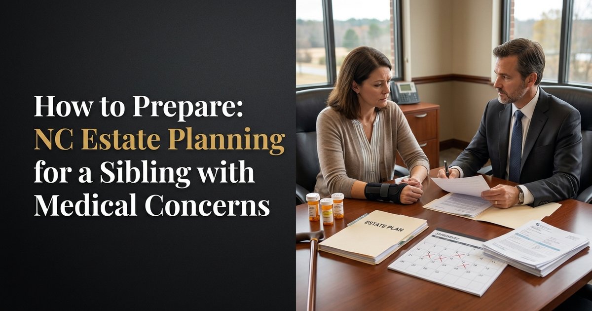 How do we prepare for an estate planning consultation for a sibling with medical concerns? NC
