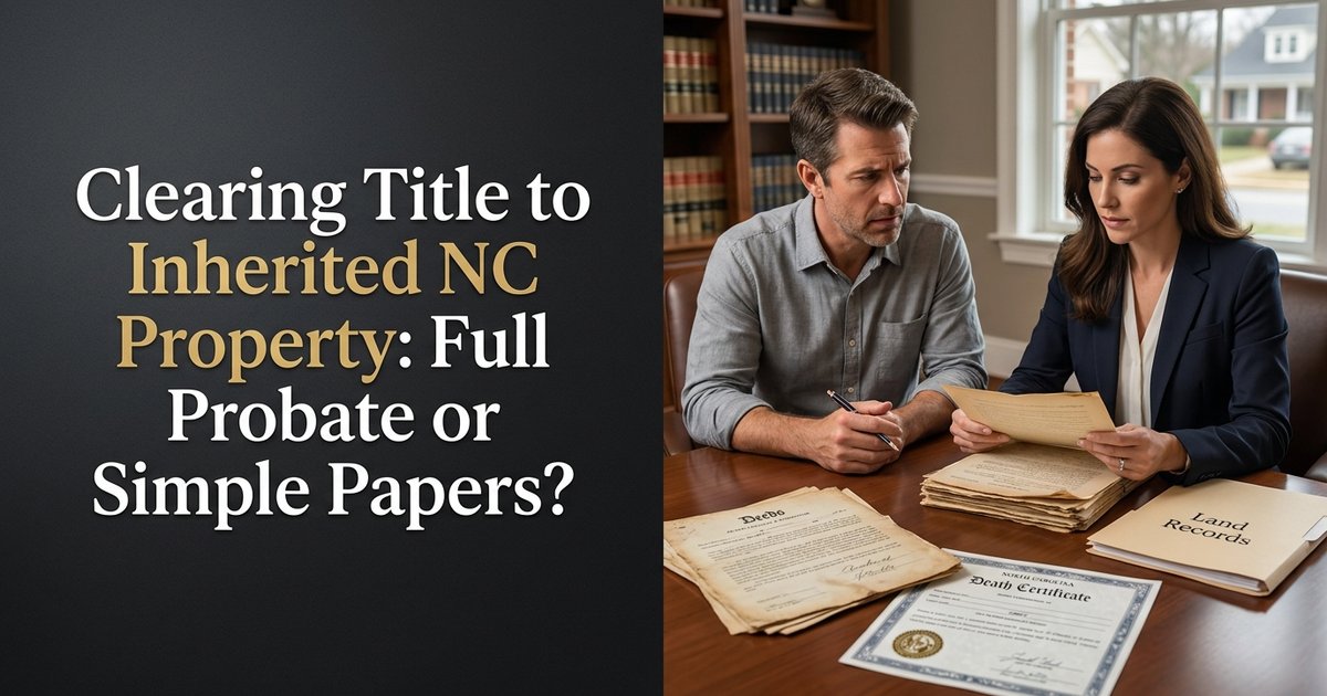 How do I find out whether a full probate case is needed or if simpler estate paperwork can clear title to inherited property? NC