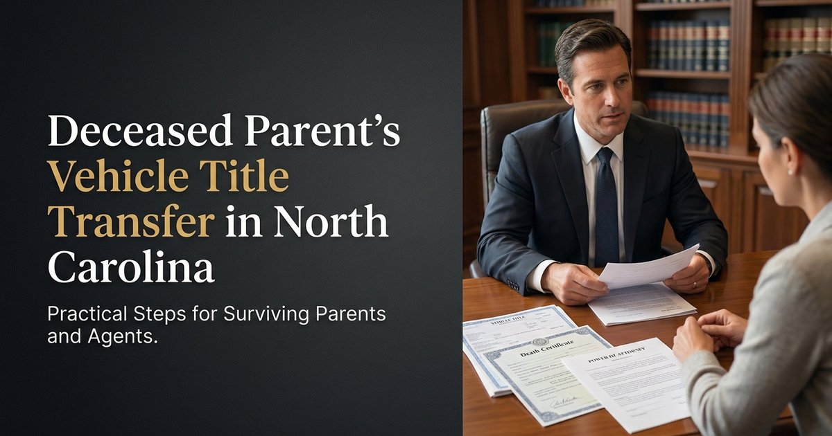 How do I transfer a deceased parent's vehicle title to the surviving parent when I am signing under a power of attorney? NC