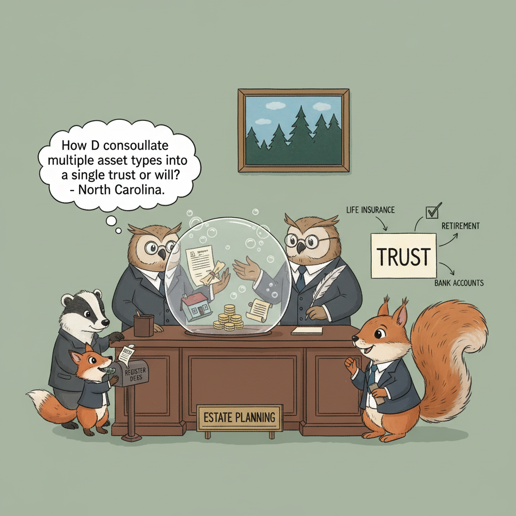 How do I consolidate multiple asset types into a single trust or will?: North Carolina