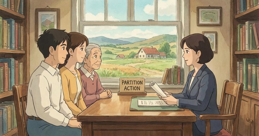 What happens in a partition case if there are homes on the land or there might be a mortgage or other liens? NC
