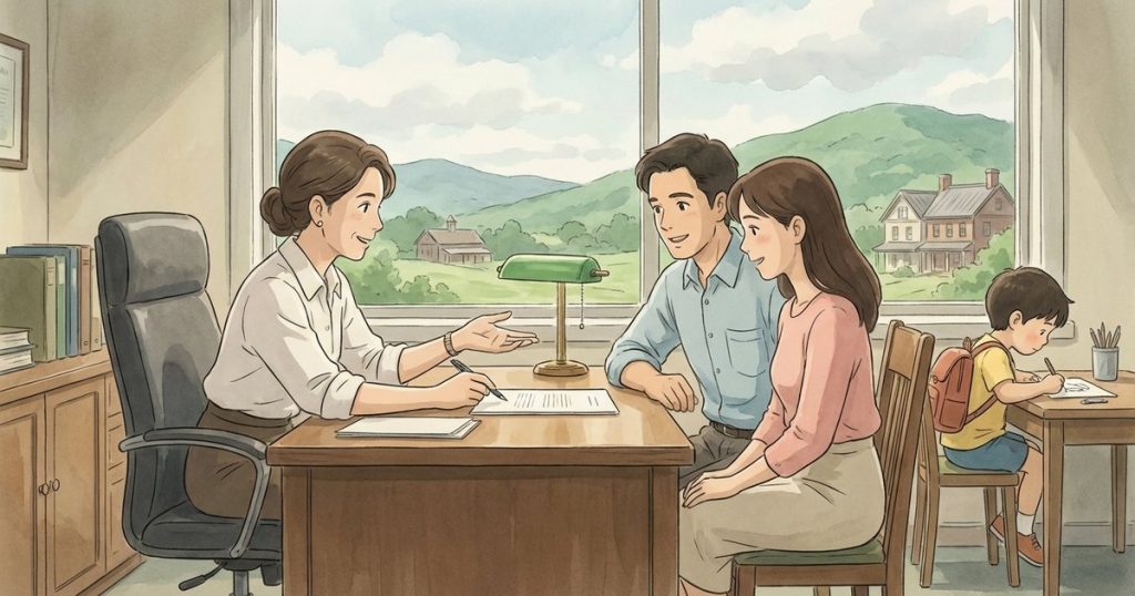 How do I handle custody and a temporary school arrangement when my child is staying with a relative in a different county?
