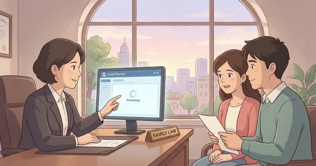 How long does it usually take for scanned divorce documents to appear in the court portal? NC