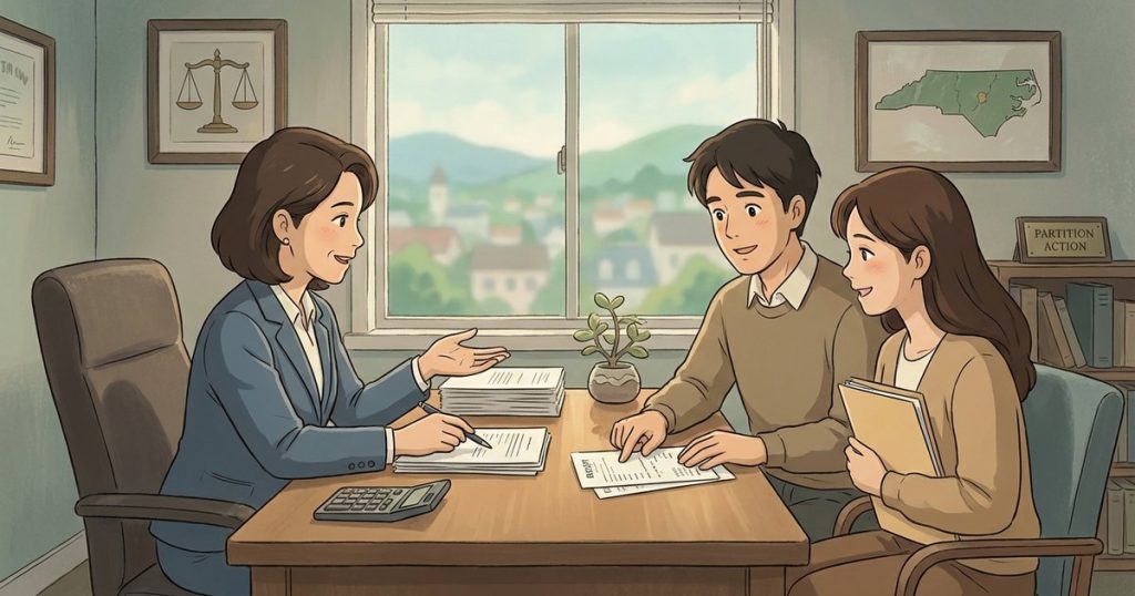 If the property is sold through partition, how is the equity divided and can I get credit for mortgage payments, taxes, and other expenses I paid? nc