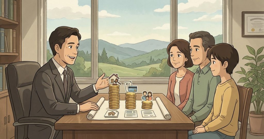 How are the proceeds from the sale of estate property used, and when (if ever) would heirs receive anything after debts are paid? nc
